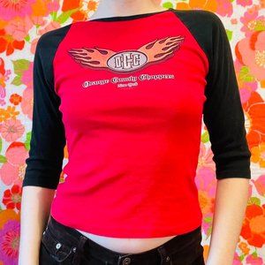 Vintage y2k black and red baseball baby tee from Orange County Choppers